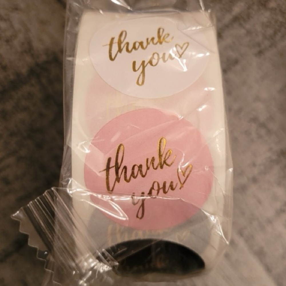 Thank You Sticker Labels 500 labels on roll 1 inch round, NWT Various colors